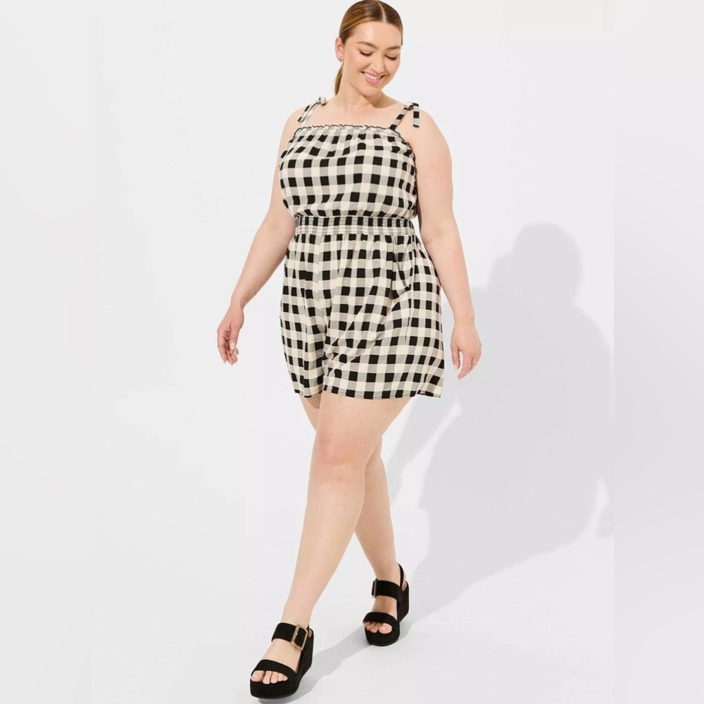 torrid Black and Cream Gingham Tie-Strap Romper